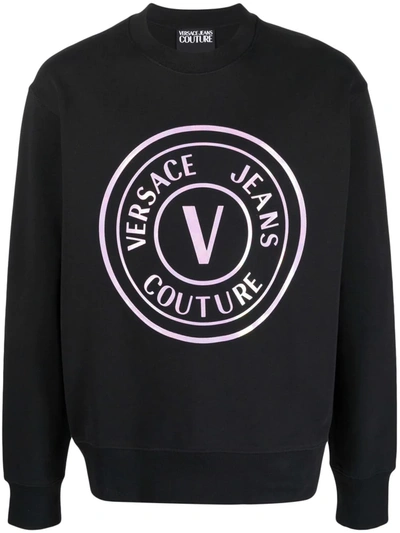 Shop Versace Jeans Couture V-emblem Crewneck Sweatshirt In Black