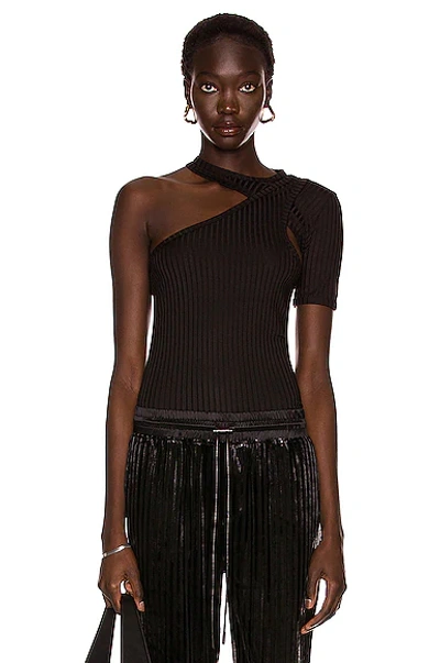 Rta Azalea Rib Cutout One-sleeve Top In Black