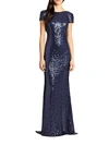 BADGLEY MISCHKA Sequined Cowl-Back Gown