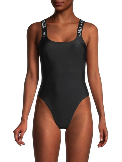 Shop Kendall + Kylie Women's Logo Band One-piece Swimsuit In Black