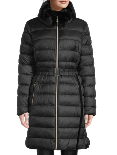 Shop Michael Michael Kors Women's Faux Fur Longline Puffer Jacket In Black
