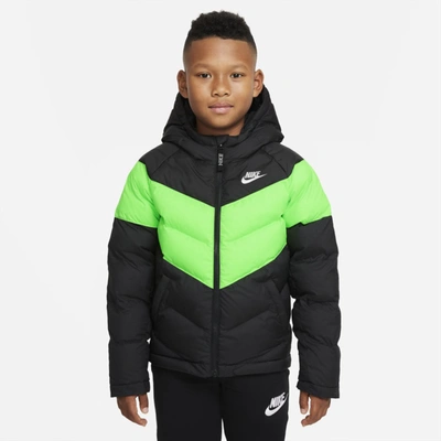 Shop Nike Sportswear Big Kids' Synthetic-fill Jacket In Black,green Strike,black,metallic Silver