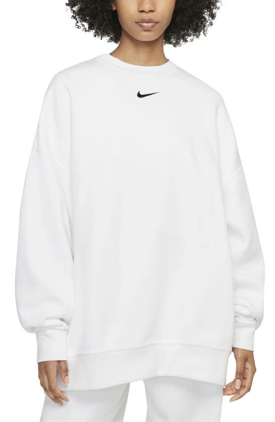 Shop Nike Sportswear Collection Essentials Oversize Fleece Crew Sweatshirt In White/ Black