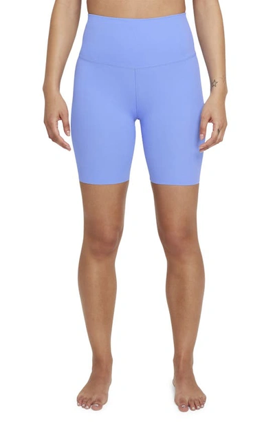 Shop Nike Yoga Luxe Tight Shorts In Royal Pulse/aluminum