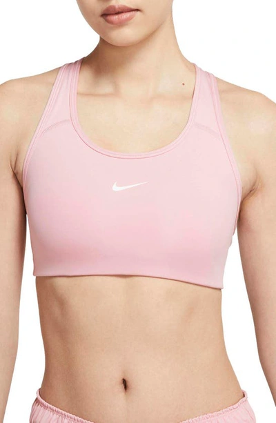 Shop Nike Swoosh Dri-fit Racerback Sports Bra In Pink Glaze/ White