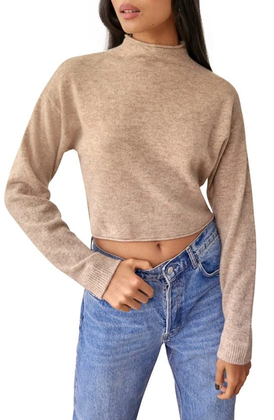 Shop Reformation Cashmere & Wool Crop Roll Neck Sweater In Oatmeal