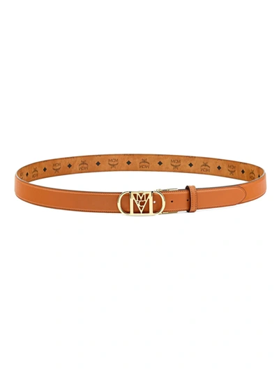 Shop Mcm Women's Reversible Mode Mena Leather Belt In Cognac