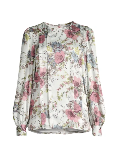 Shop Elie Tahari Floral Balloon-sleeve Blouse In Winter Floral