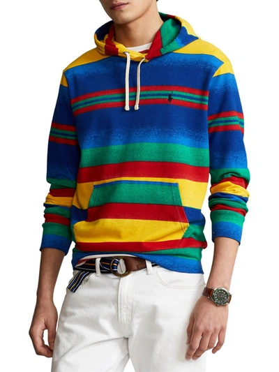 Shop Polo Ralph Lauren Men's Striped Terry Hoodie Sweatshirt In Spectre