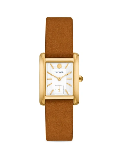 Shop Tory Burch Women's The Eleanor Goldtone & Luggage Leather Watch In Ivory