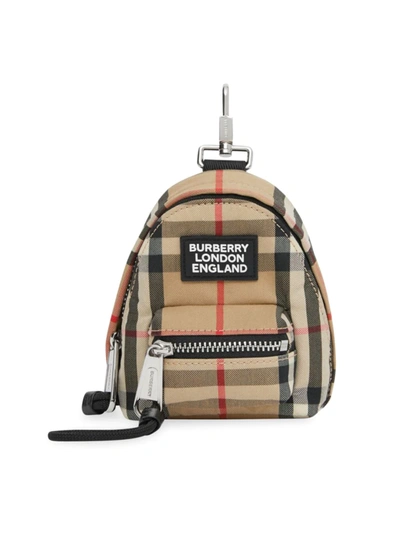 Shop Burberry Men's Plaid Backpack Charm In Archive Beige