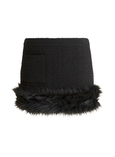 Shop Saint Laurent Miniskirt In Bouclé With Faux Fur Detail In Nero