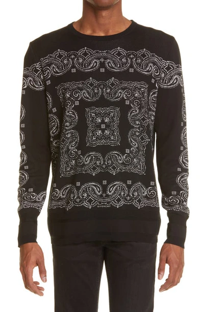 Shop Givenchy Intarsia Bandana Silk Sweater In Black/ White