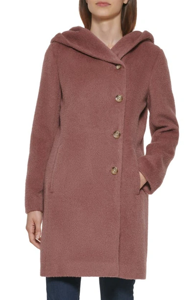 Shop Cole Haan Wool Blend Hooded Coat In Peony
