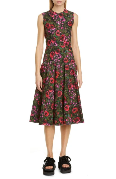 Shop Marni Floral Sleeveless Cotton Poplin Midi Dress In Starlight Pink