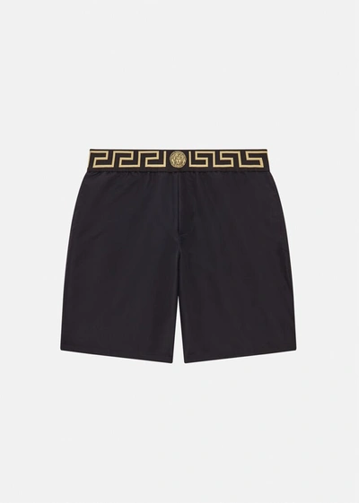 Shop Versace Greca Border Boardshorts In Black