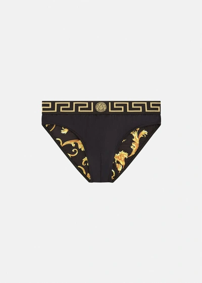 Shop Versace Greca Border Swim Briefs In Black