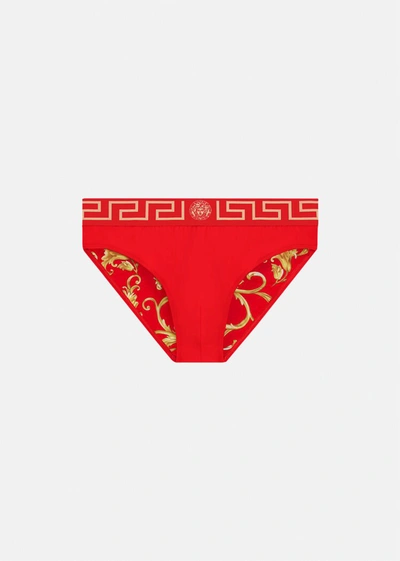 Shop Versace Greca Border Swim Briefs In Red