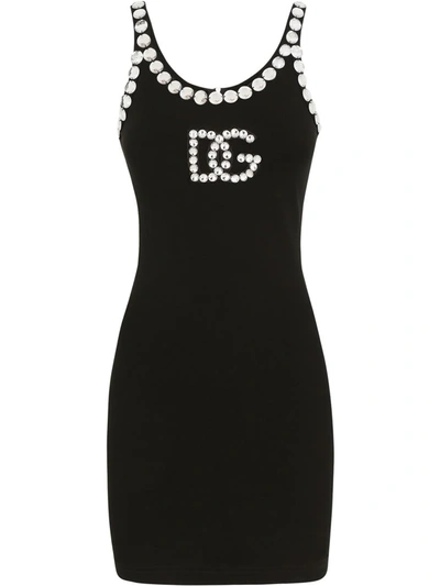 Shop Dolce & Gabbana Crystal-embellished Mini Dress In Black