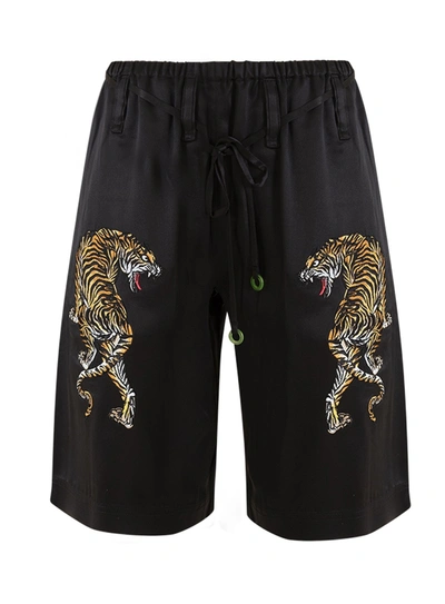 Shop Alexander Wang Tiger-embroidered Silk-satin Pyjama Shorts In Nero