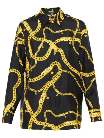 Shop Versace Black Silk Chain Shirt