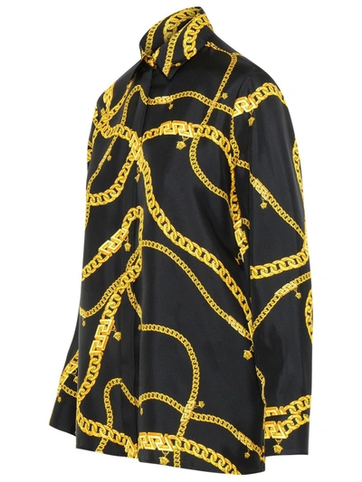 Shop Versace Black Silk Chain Shirt