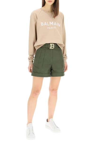 Shop Balmain Logo Print Sweatshirt In Beige