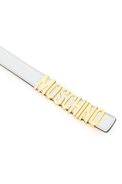 Shop Moschino Leather Logo Belt In White