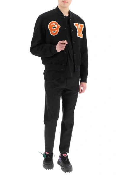 Off-white Black Logo Patch Varsity Jacket In Black,orange