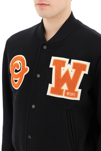 Off-white Black Logo Patch Varsity Jacket In Black,orange