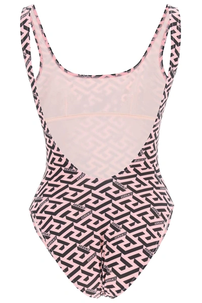 Shop Versace Greca Signature Print One-piece Swimsuit In Pink,black