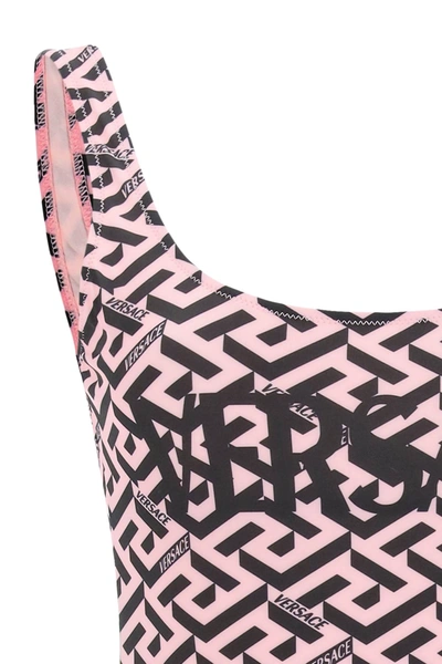 Shop Versace Greca Signature Print One-piece Swimsuit In Pink,black