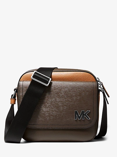 Shop Michael Kors Hudson Color-blocked Leather Messenger Bag In Brown