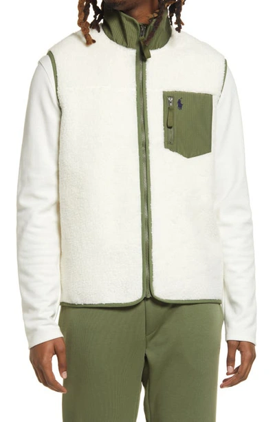 Shop Polo Ralph Lauren High Pile Fleece Vest In Clubhouse Cream