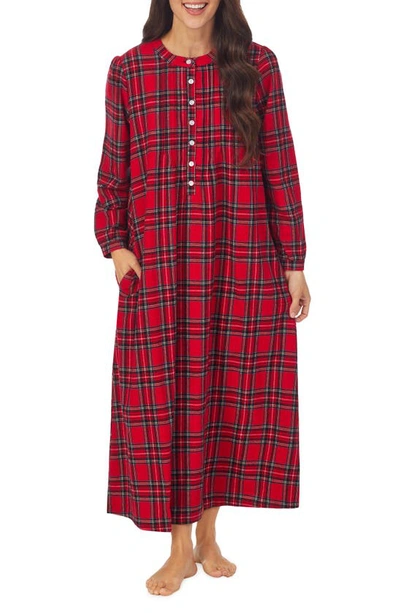 Lanz Of Salzburg Ballet Long Sleeve Flannel Nightgown In Red Plaid