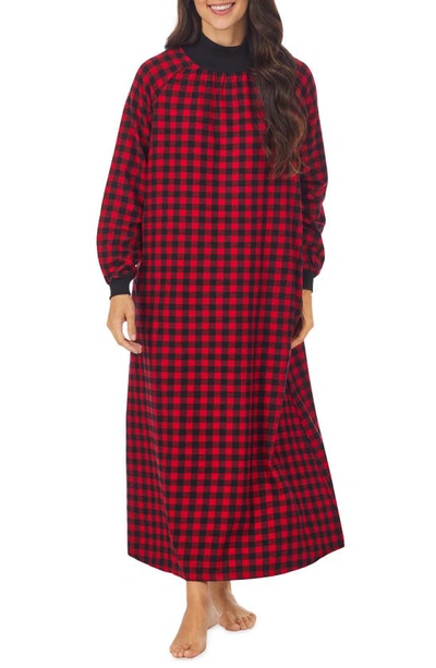 Lanz Of Salzburg Mock Neck Long Sleeve Flannel Nightgown In Red / Black |  ModeSens