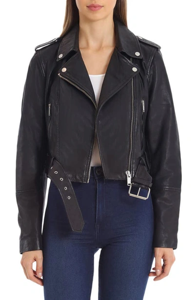Shop Avec Les Filles Belted Leather Biker Jacket In Onyx