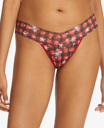 Shop Hanky Panky Low-rise Printed Lace Thong In Home For The Holiday