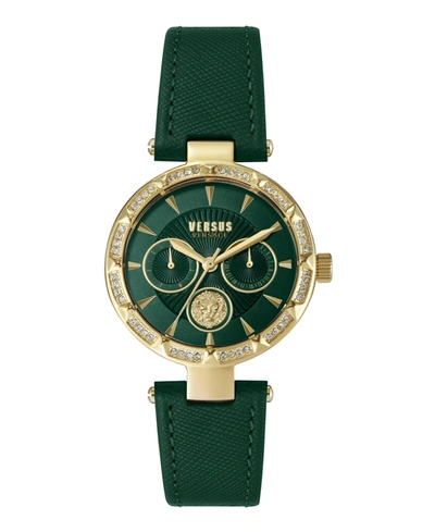 Shop Versus By Versace Women's Sertie Green Leather Strap Watch 36mm In Gold