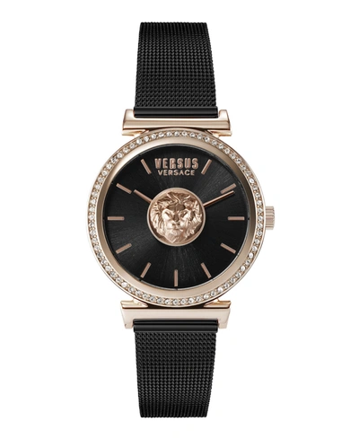Shop Versus By Versace Women's Brick Lane Black Leather Strap Watch 34mm In Rosegold