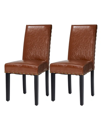 Shop Glitzhome Upholstered Dining Chair With Studded Decor, Set Of 2 In Brown