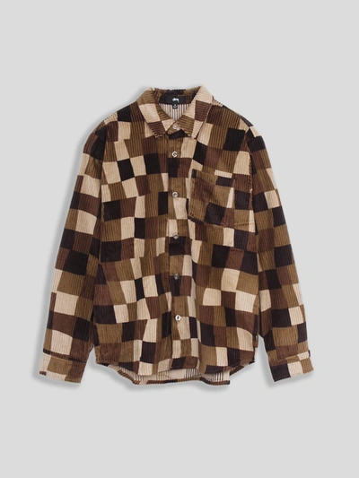 Shop Stussy Wobbly Check Ls Shirt In Brown Check