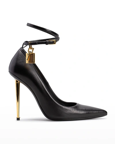 Shop Tom Ford 105mm Lock Leather Stiletto Pumps In Black