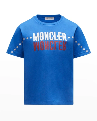Shop Moncler Girl's Double-logo T-shirt In Blue
