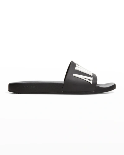 Shop Amiri Men's Logo Pool Slide Sandals In Black Wh