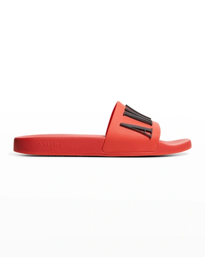 Shop Amiri Men's Logo Pool Slide Sandals In Red Blac