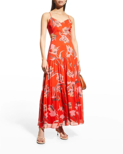 Shop Milly Wilda Floating Botanica Cutout Dress In Coral Multi