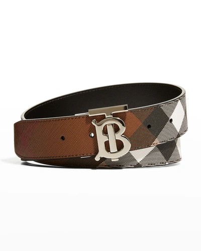 Burberry TB Buckle Canvas & Leather Reversible Belt Dark Birch Brown