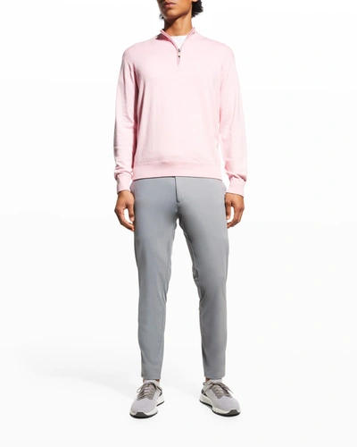 Shop Peter Millar Men's Crest 1/4-zip Sweater In Palm Pink