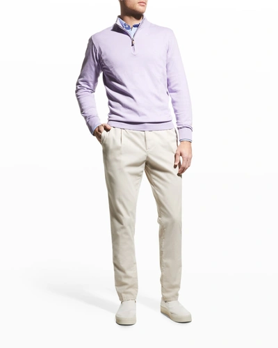 Shop Peter Millar Men's Crest 1/4-zip Sweater In Violet Sky